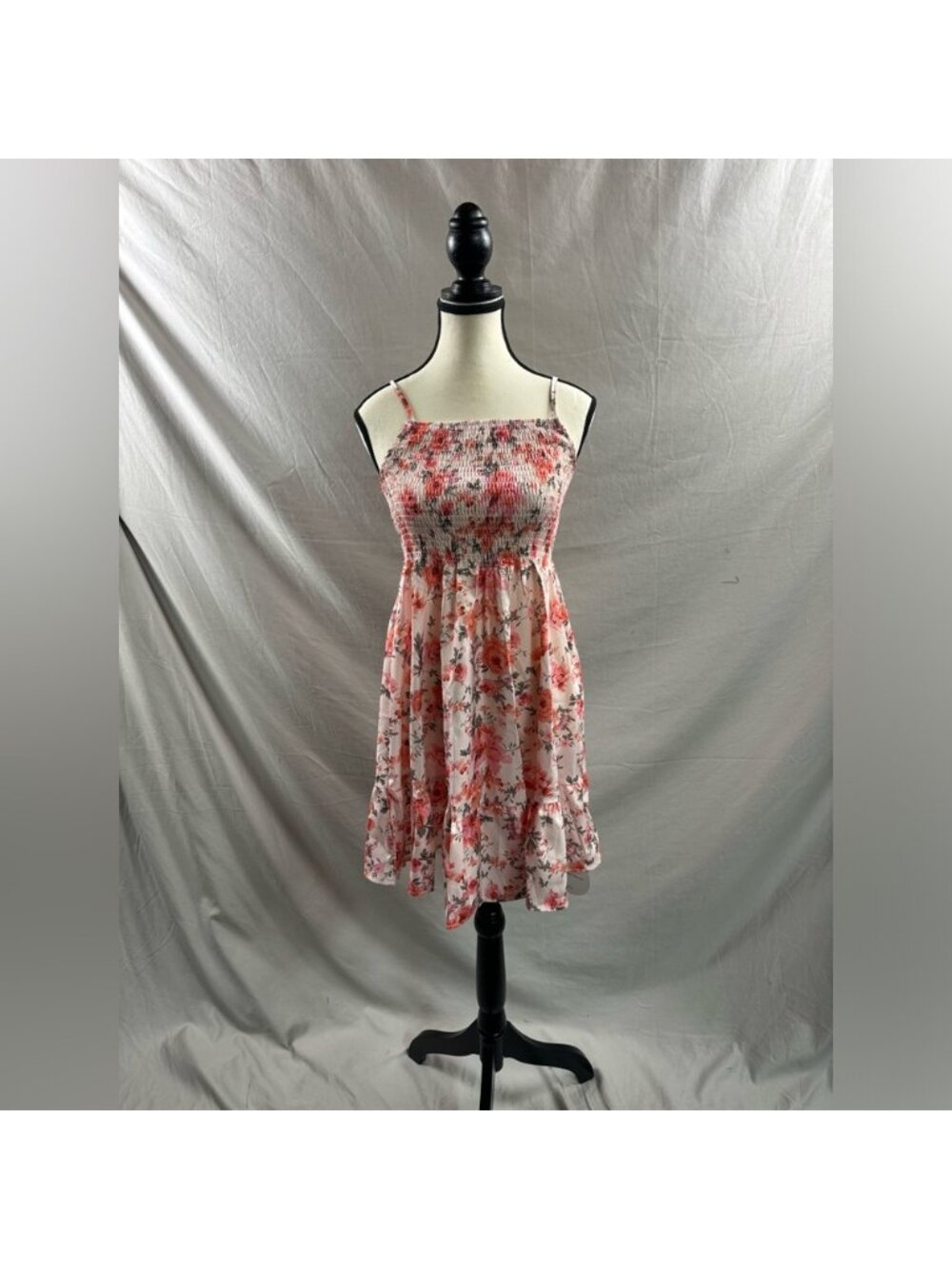 Floral Print Ruffle Hem Shirred Cami Dress - Picture 6 of 8
